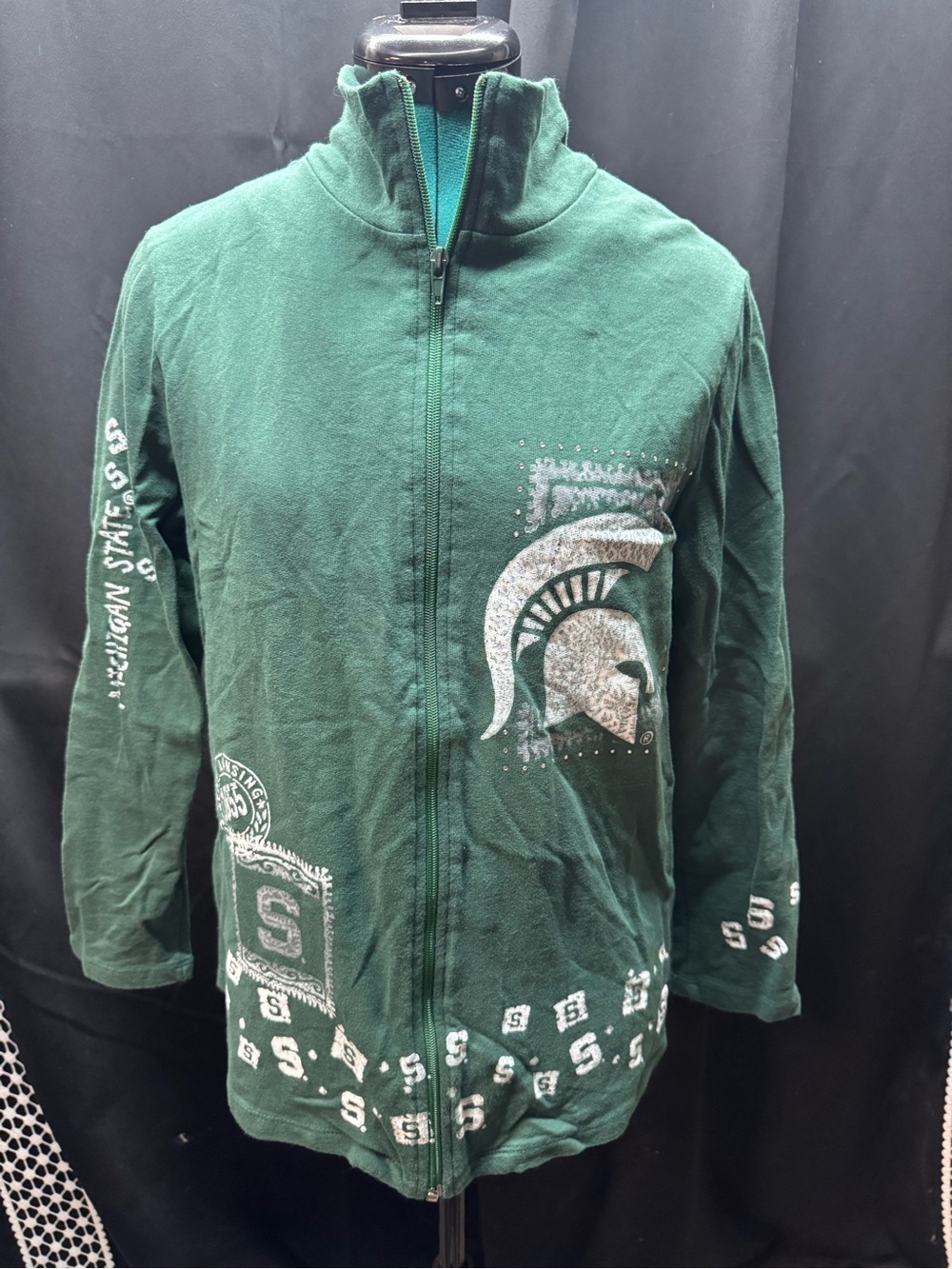 Green Full-Zip Utility Jacket with Spartan Logo